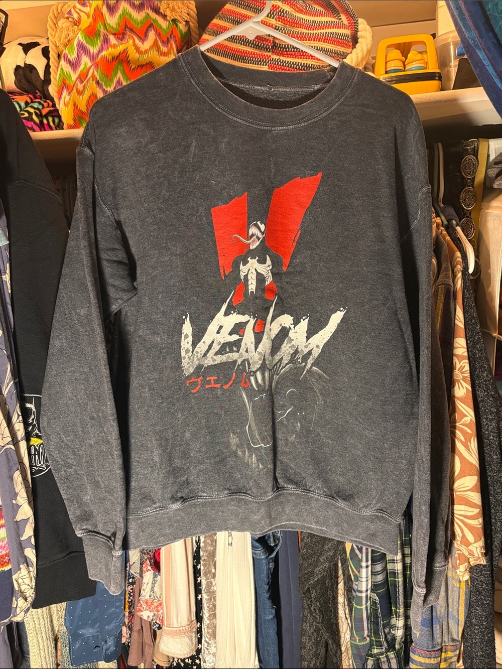 Marvel Venom Graphic Crewneck Sweatshirt with Japanese Lettering